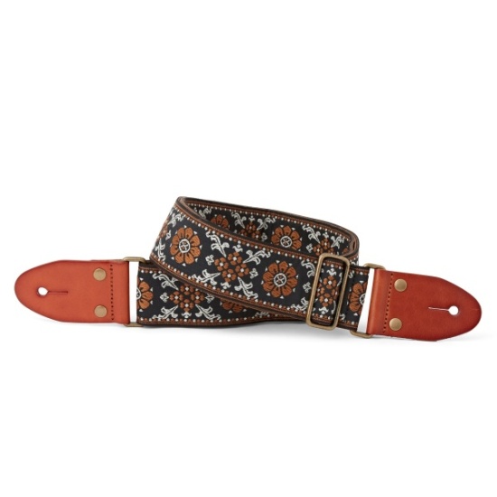 Isuzi GT-57 Suede Patterned Guitar Strap, Brown Flower