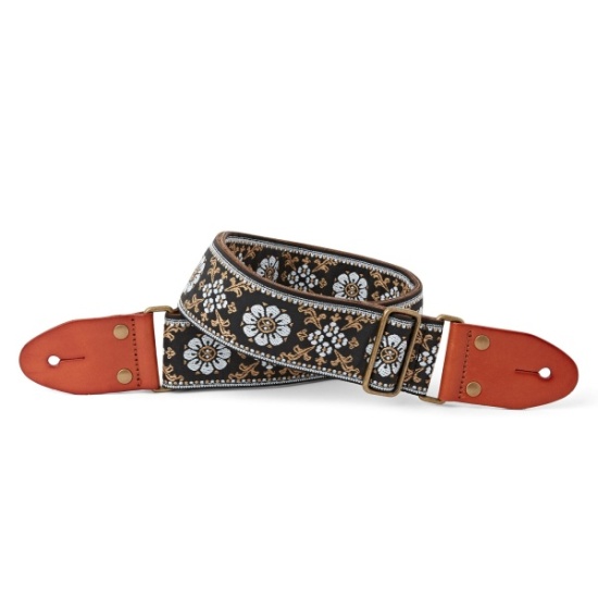 Isuzi GT-59 Suede Patterned Guitar Strap, White Flower