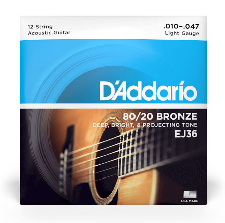 D'Addario EJ36 12-String Bronze Acoustic Guitar Strings, Light, 10-47