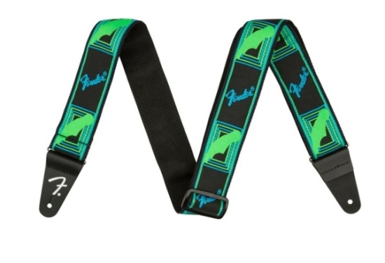 Fender Neon Monogrammed Strap, Blue and Green, 2''