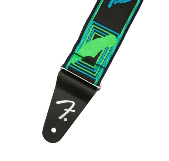 Fender Neon Monogrammed Strap, Blue and Green, 2''