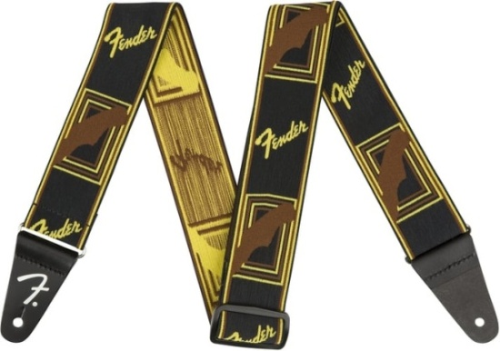 Fender WeighLess Monogram Strap, Black/Yellow/Brown, 2''