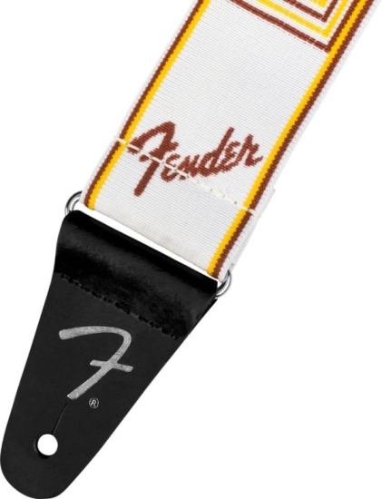 Fender WeighLess Monogram Strap, White/Brown/Yellow, 2''