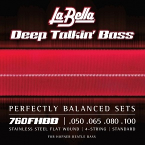 La Bella 760FHBB Beatle Bass Stainless Steel FlatWound Strings, 50-100