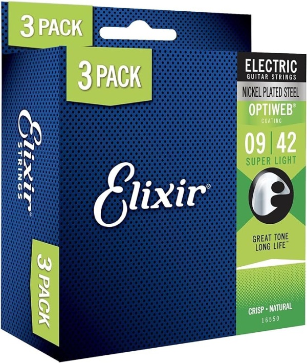 Elixir Optiweb Nickel Electric Guitar Strings Triple Pack, 9-42 Super Light