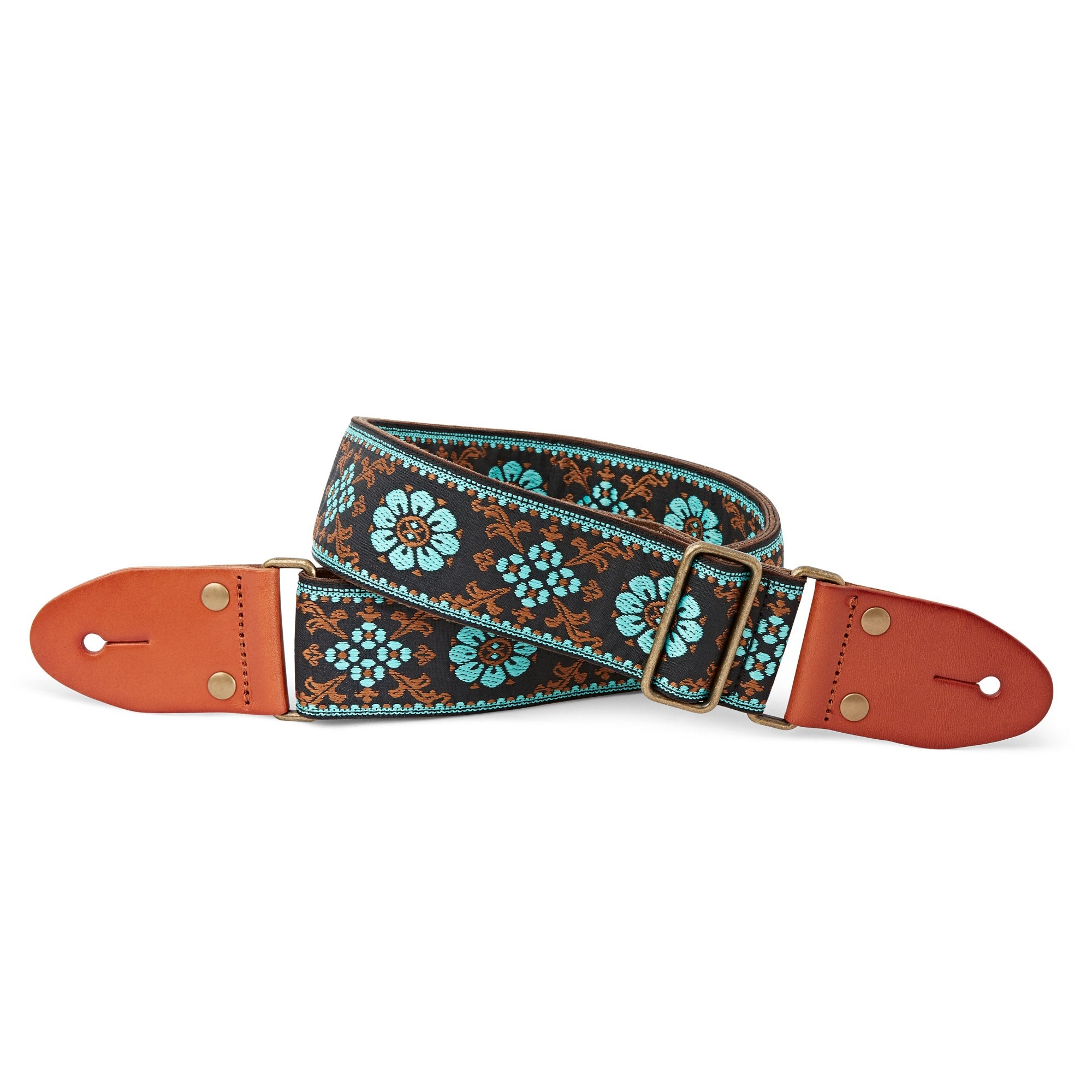 Isuzi GT-58 Suede Patterned Guitar Strap, Blue Flower