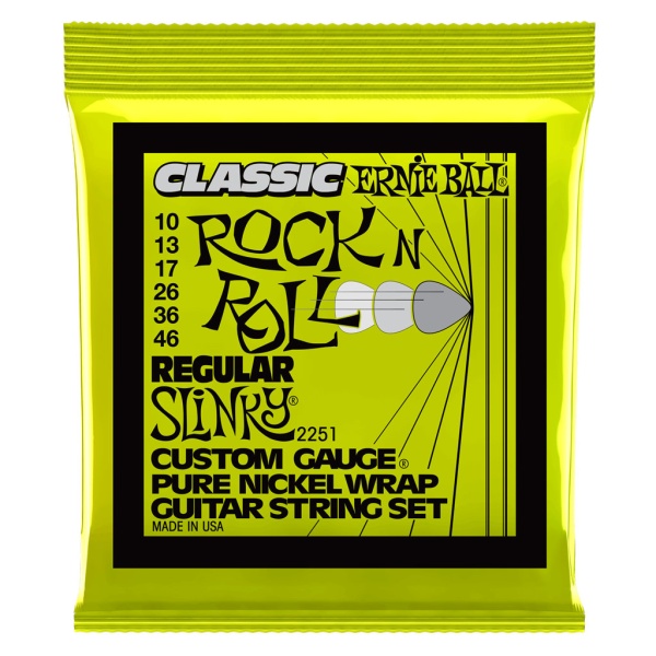 Ernie Ball Regular Slinky Classic Rock n Roll Pure Nickel Wrap Electric Guitar Strings, 10-46