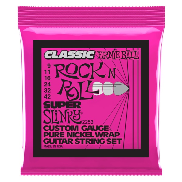 Ernie Ball Super Slinky Classic Rock n Roll Pure Nickel Wrap Electric Guitar Strings, 9-42