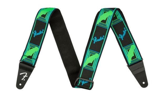 Fender Neon Monogrammed Strap, Blue and Green, 2''