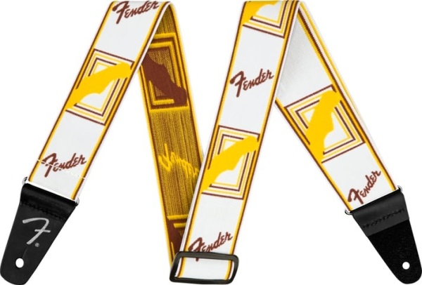 Fender WeighLess Monogram Strap, White/Brown/Yellow, 2''