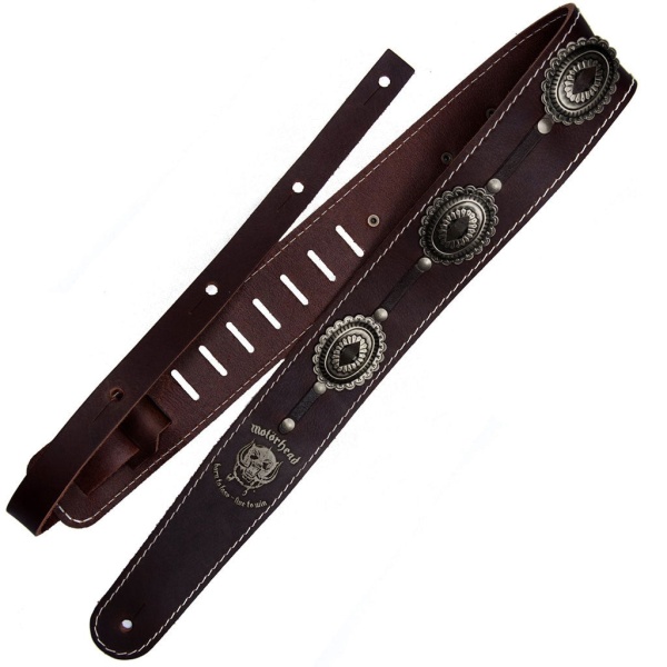 Richter Motrhead Genuine Leather Guitar Strap, Brown Old Silver