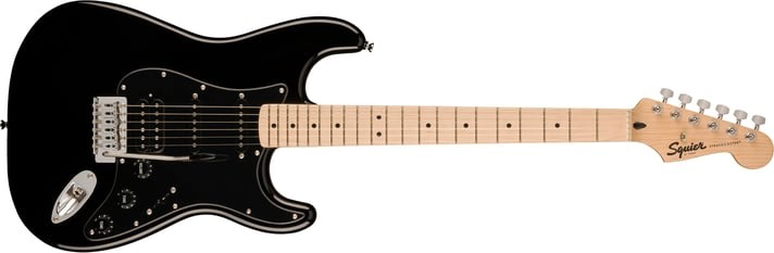 Squier Sonic Stratocaster HSS, Maple Fingerboard, Black Pickguard, Black