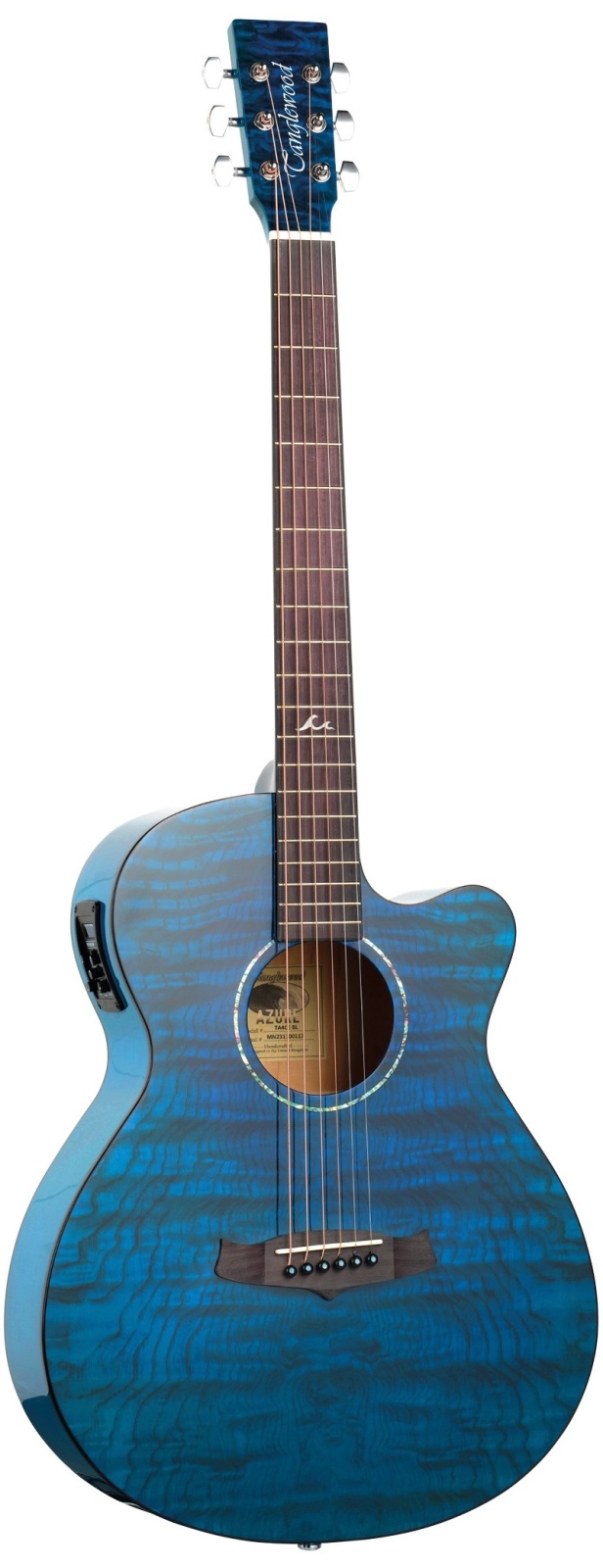 Tanglewood Azure Series TA4CEBL Electro-Acoustic Super Folk Cutaway, Serenity Blue Gloss