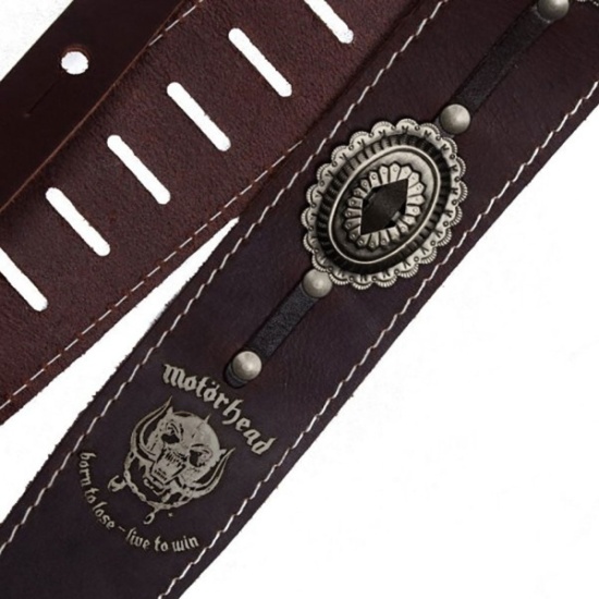 Richter Motrhead Genuine Leather Guitar Strap, Brown Old Silver