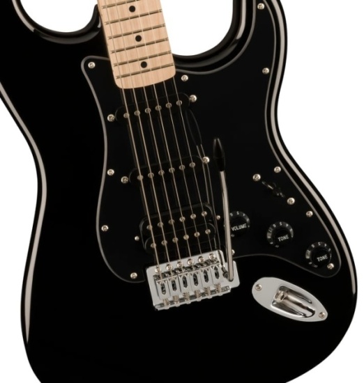 Squier Sonic Stratocaster HSS, Maple Fingerboard, Black Pickguard, Black