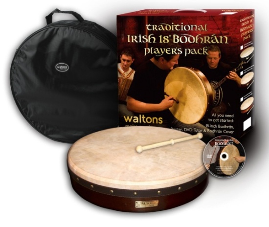 Waltons 18'' Bodhran Starter Pack, Dark Brown